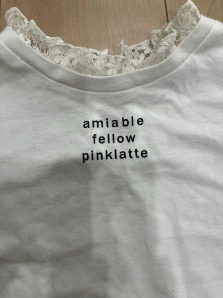 ピンクラテ　Tシャツ 襟フリル　レース　白　pinkIatte 150 S