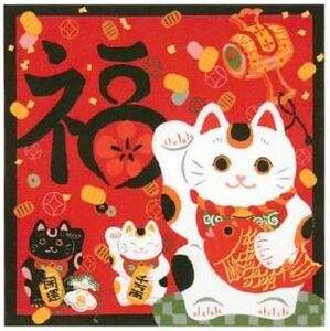 有職　小風呂敷　招き猫　約50×50cm　綿100％　日本製　新品