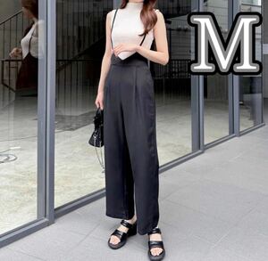  high waist Cami rompers shoulder cord length adjustment possible legs length effect style stylish black black pants mama te-to style up office 