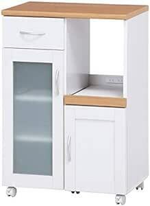 不二貿易 キッチン収納 食器棚 幅60×奥行39.5×高さ89cm ホワイト スライド棚 コンセント付き 曇りガラス サージュ 9
