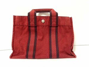 【中古】HERMES エルメス トートバッグ　フールトゥPM　キャンバス　レッド