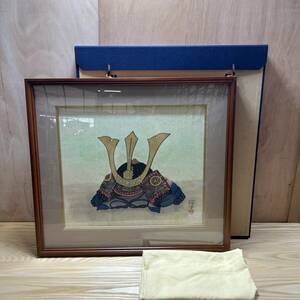 * рамка settled .. шлем Kabuto Япония samurai картина искусство изобразительное искусство ( б/у товар / текущее состояние товар / хранение товар )*