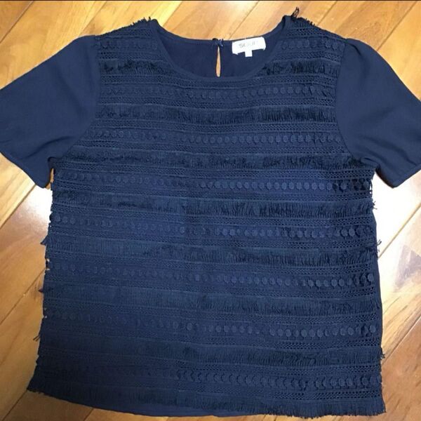 フリンジ ネイビーTシャツ soup 半袖 トップス カットソー