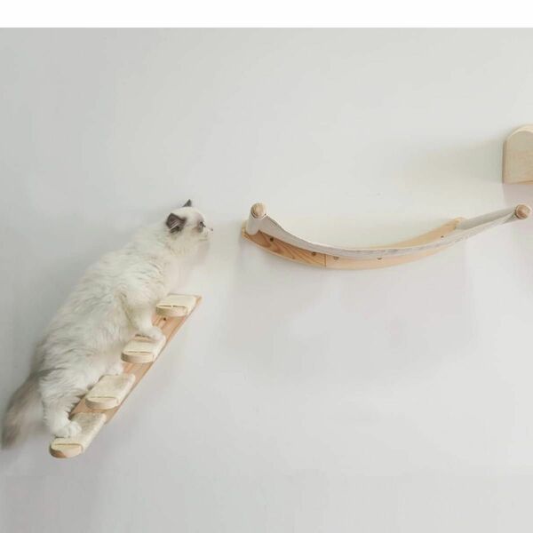 新品猫 ネコ 壁掛けハンモック 4ステップ階段 松の木 高品質 設置簡単