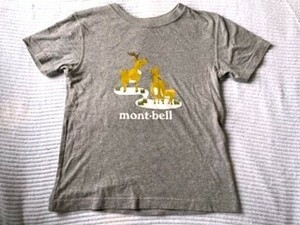 モンベル★半袖Tシャツ★130★シカの親子★グレー★少々裾に難あり★mont-bell