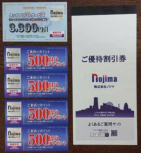 ノジマ Nojima　株主優待　来店ポイント2000円分 + ご優待割引券10%×10枚 + ネットプリントサービス×1枚　2024年7月31日まで　送料無料