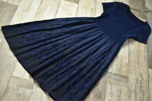  Noah -junoa-ge flexible pleat flair skirt One-piece floral print entering navy blue color size M