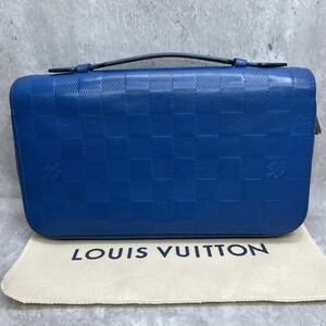 【極美品 希少色】ルイヴィトン LOUIS VUITTON ジッピーXL 長財布 トラベルケース ダミエアンフィニ レザー ブルー 青 メンズ ビジネス 