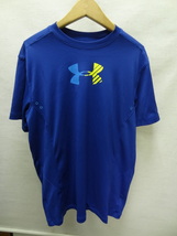 全国送料無料 アンダーアーマー 子供キッズ ポリエステル100%素材 スポーツ 半袖 青色Tシャツ 150(YLG)_画像1
