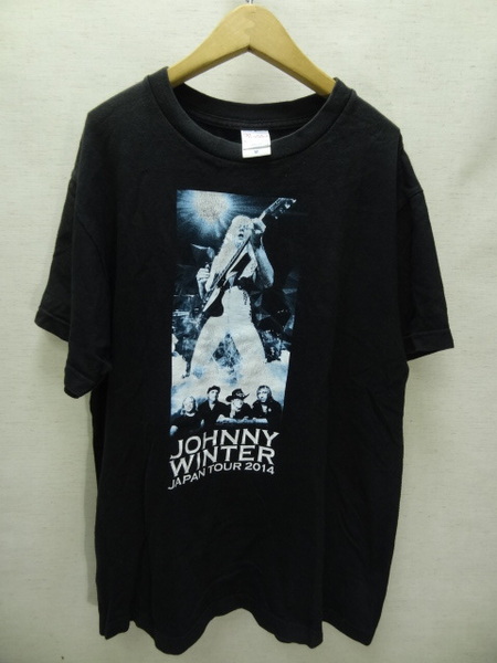 全国送料無料 ジョニー・ウインター メンズ 綿100% 2014 JAPAN TOUR プリント 半袖 黒色 Tシャツ Mサイズ