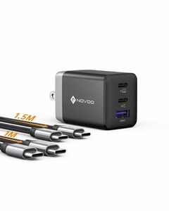 NOVOO 67W 3-Port USB C 充電器 USB-Cケーブル２本付き