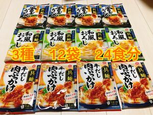 キッコーマン　具麺　牛だし肉ぶっかけ4袋、和風おろし4袋、釜玉うどん4袋　合計12袋24食分