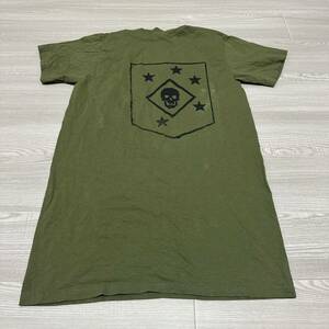 ☆人気商品☆ 沖縄 米軍放出品 USMC MARINE RAIDERS ミリタリー 半袖 Tシャツ オシャレ ファッション 古着 OD MEDIUM (管理番号QR127)