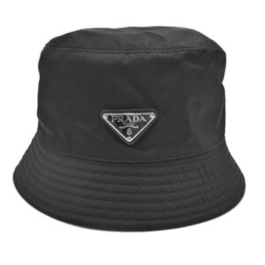美品 プラダ 帽子 PRADA テスート ナイロン バケットハット トライアングルロゴ サイズM 黒 ブラック レディース 1HC137
