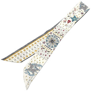 美品 クリスチャンディオール スカーフ Christian Dior シルク ツイリー ミッツァ エトワール オフホワイトxマルチカラー 76MTA106I640