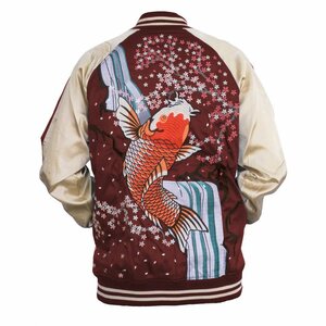 [CTskjcMRD] не использовался M вышивка Japanese sovenir jacket красный красный обыкновенный карп цветной карп koi мир рисунок Hsu алый a жакет атлас 