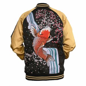 [C00246-2] не использовался M вышивка Japanese sovenir jacket Gold золотой цвет обыкновенный карп цветной карп koi мир рисунок Hsu алый a жакет атлас 