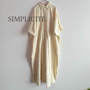 SIMPLICITE シンプリシテェ　ロングシャツワンピース　半袖ワンピース　ゆったりシルエット　