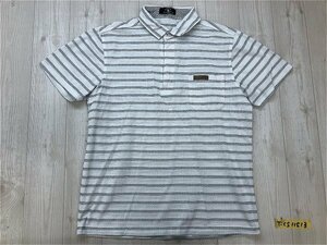 Santa Barbara POLO&RACQUET CLUB サンタバーバラ メンズ ボーダー ハーフジップ 半袖ポロシャツ M 白水色