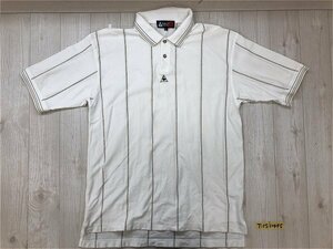 le coq sportif GOLF COLLECTION ルコック ゴルフ メンズ ストライプ 鹿の子 半袖ポロシャツ L アイボリー