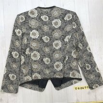 Homme et Femme レディース ボタニカル総柄刺繍 ノーカラージャケット 春秋 裏地 11AR クリーニング済み 肩パッド 金黒_画像5