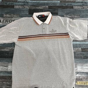 le coq sportif GOLF COLLECTION ルコック ゴルフ メンズ メッシュ ボーダー 半袖ポロシャツ L グレー