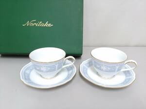 【新品】Noritake ノリタケ LACEWOOD GOLD レースウッドゴールド カップ＆ソーサー 2客セット/ペア/ブルー/金彩/ブランド洋食器/LNQ70-8