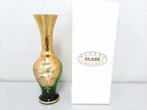 【美品】MURANO GLASS ムラーノグラス 24KT GOLD PAINT フラワーベース/イタリア製/花瓶/ベネチアンガラス/インテリア/ガラス工芸/LNQ67-6 