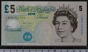 外国紙幣 イングランド 2002年 未使用 5ポンド