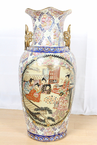 【ト福】大型花瓶 骨董 花器 飾り壺 大壺 美人画 武将 古美術 時代物 鷹 高さ約61.5cm LBZ01LAF08