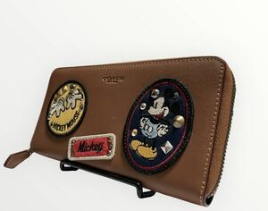 COACH コーチ ディズニー コラボ 長財布 ラウンドファスナー レザー ウォレット アコーディオンジップ ミッキー 