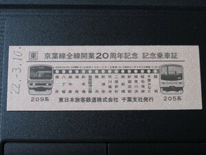 ☆　京葉線全線開業２０周年　記念乗車証　☆