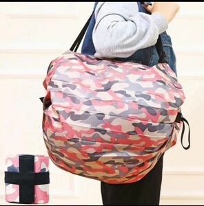 エコバッグ　トートバッグ　折りたたみ　コンパクト　簡単　大容量　軽量　レディース　ピンク　ジム　旅行　買い物袋　迷彩