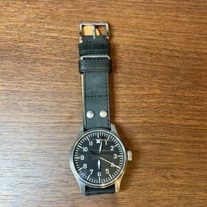 A538/【中古品】STOWA FLIEGER 腕時計 時計 稼働品　自動巻き　ファッション　黒文字盤　3針時計　レザーベルト　メンズ　