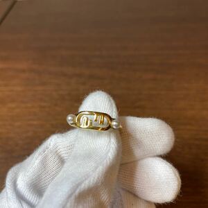 A594/[ б/у товар ]FENDI кольцо кольцо жемчуг имеется мода Fendi аксессуары Gold кольцо аксессуары FENDI Logo 