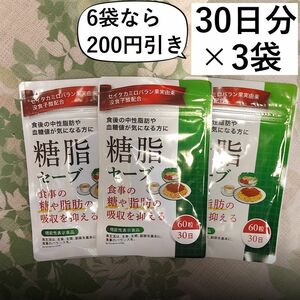 糖脂セーブ 食事の脂肪や糖の吸収を抑える ダイエット サプリ 血糖値 中性脂肪 下げる 機能性表示食品 30日分3袋 (90日分)