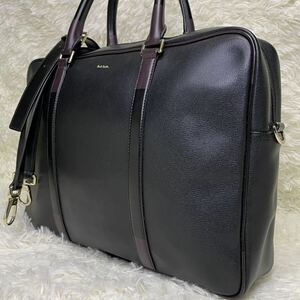 美品/A4収納●Paul Smith ポールスミス ブリーフケース トートバッグ ショルダー レザー 黒 茶 赤 2way メンズ ビジネス 通勤 通学