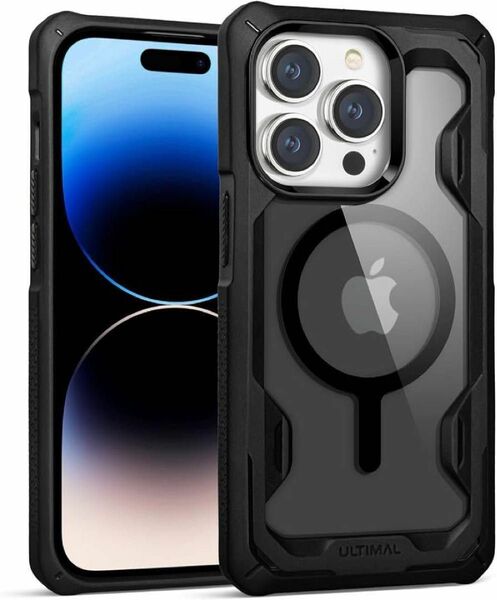 ULTIMAL iPhone15-用 ケース 6.7インチバンパーカバー Magsafe充電対応 保護ケース ブラック シンプル