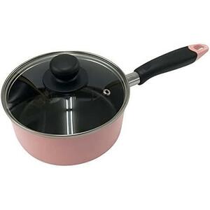 * pink _ saucepan ( glass cover attaching )* single-handled pot 16cm glass cover attaching pink .. bread Mini saucepan IH gas fire all . source correspondence NQ-0100