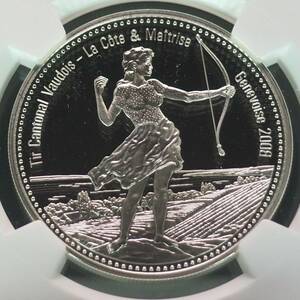 高鑑定 2008年 スイス 銀貨 PF69 ULTRA CAMEO NGC アンティーク モダンコイン メダル 50フラン プルーフ ジュネーブ 現代射撃祭 送料無料