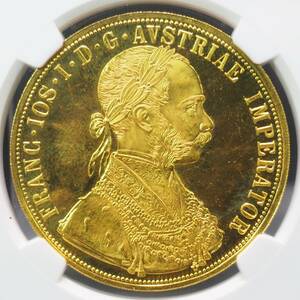 【高鑑定コイン】1915年 オーストリア 金貨 リストライク MS66 NGC アンティークモダンコイン 4ダカット フランツ・ヨーゼフ 送料無料