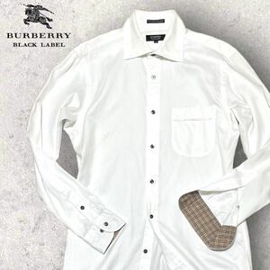 BURBERRY BLACK LABEL long sleeve shirt 38(M degree ) white noba check white Burberry Black Label three . association 