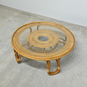 japa needs modern rattan × glass center table 70 period Vintage / rattan low table ... pine .. man Watanabe power Yanagi Sori mountain river yield Tendo Mokko 