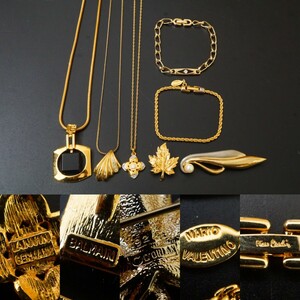 B1314 BALMAIN/LANVIN etc. brand Gold color necklace brooch other Vintage accessory large amount together . summarize pendant 