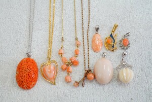 B767ps.@.. necklace pendant Vintage accessory large amount set together . summarize set sale coral coral natural san .