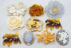 B933 花 フラワー ヴィンテージ ブローチ 10点セット アクセサリー アンティーク 大量 まとめて おまとめ まとめ売り 装飾品