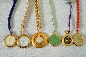 F625 SEIKO/CITIZEN/.. etc. pocket watch pendant clock Gold color quartz accessory large amount together . summarize set sale immovable goods 