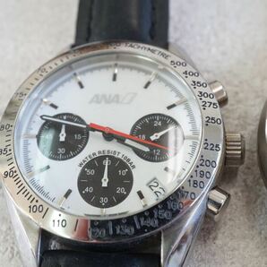 F609 ANA/全日空 全日本空輪 クロノグラフ メンズ 腕時計 2点セット クォーツ アクセサリー まとめて おまとめ まとめ売り 不動品の画像3