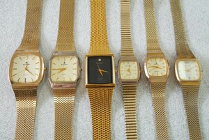F1078 ゴールドカラー スクエア 腕時計 6点セット メンズ レディース アクセサリー クォーツ 大量 まとめて おまとめ まとめ売り 不動品