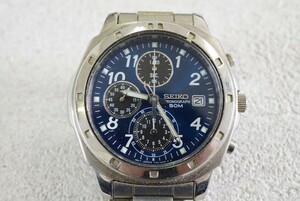 F1129 SEIKO/セイコー クロノグラフ 青文字盤 カレンダー メンズ 腕時計 ブランド アクセサリー クォーツ ヴィンテージ 不動品